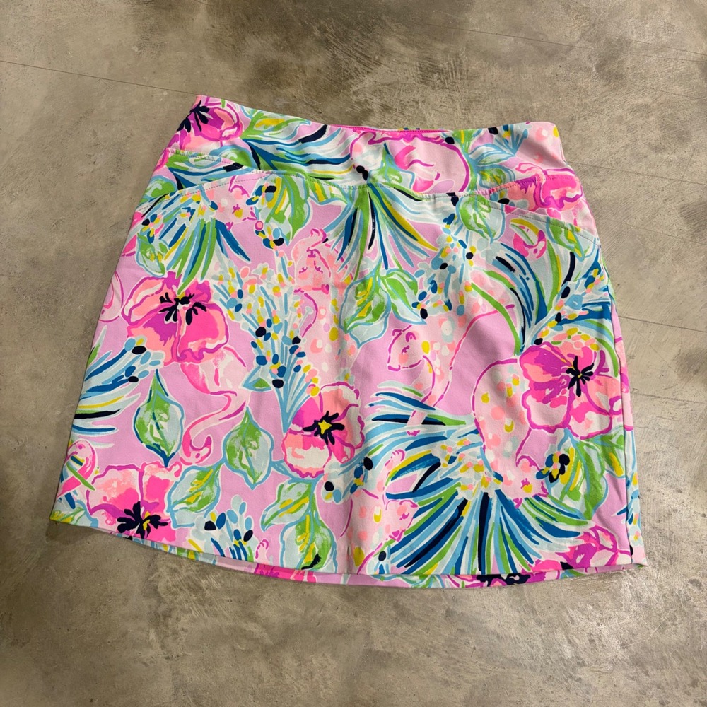 Lilly Pulitzer Luxletic Floral Flamingo Skort Pink Tropical Activewear Size 10